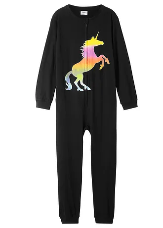 Overal na spaní s měkkou bavlnou, barva: černá s potiskem