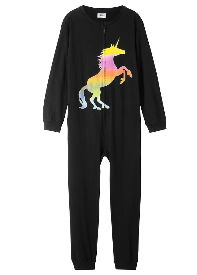 Combipyjama en coton doux et extensible, Couleur: noir imprimé