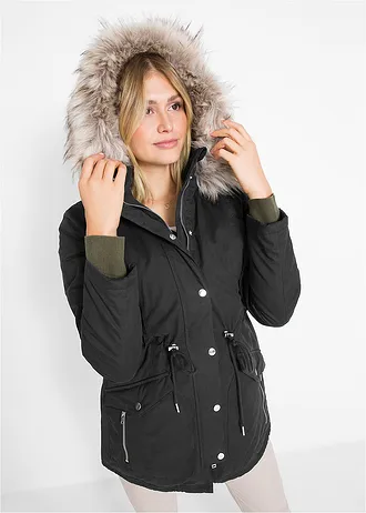 Warm gevoerde parka, Kleur: zwart