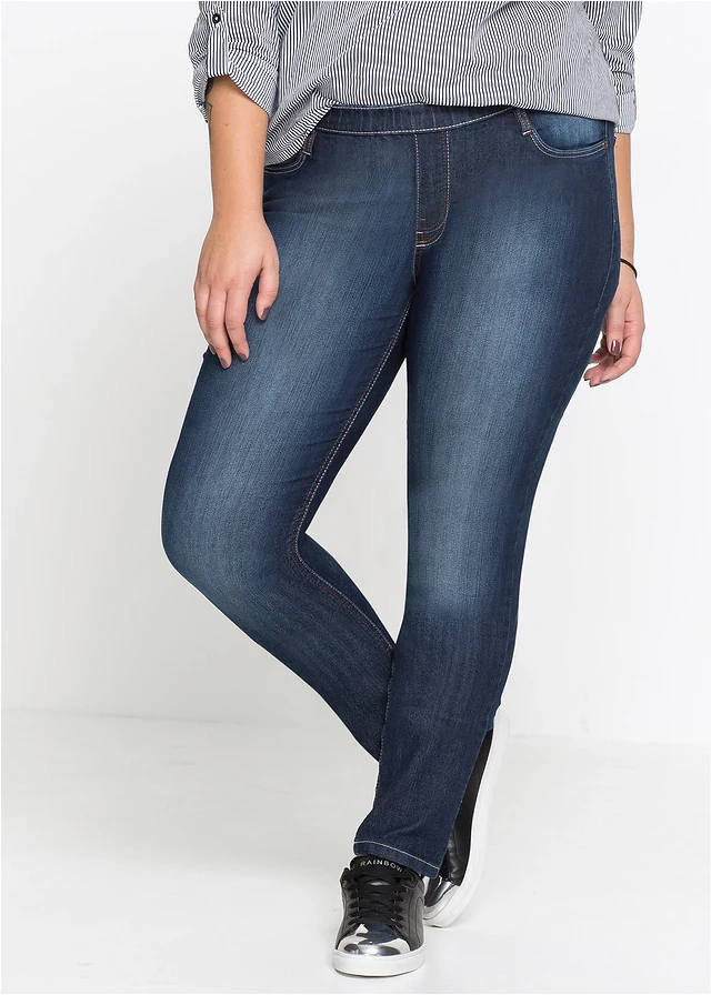 Jegging skinny taille mi-haute et élastiquée, Couleur: denim bleu nuit