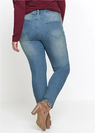 Skinny jegging mid waist met comfortband, Kleur: blue stone