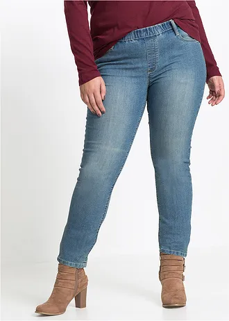Skinny jegging mid waist met comfortband, Kleur: blue stone