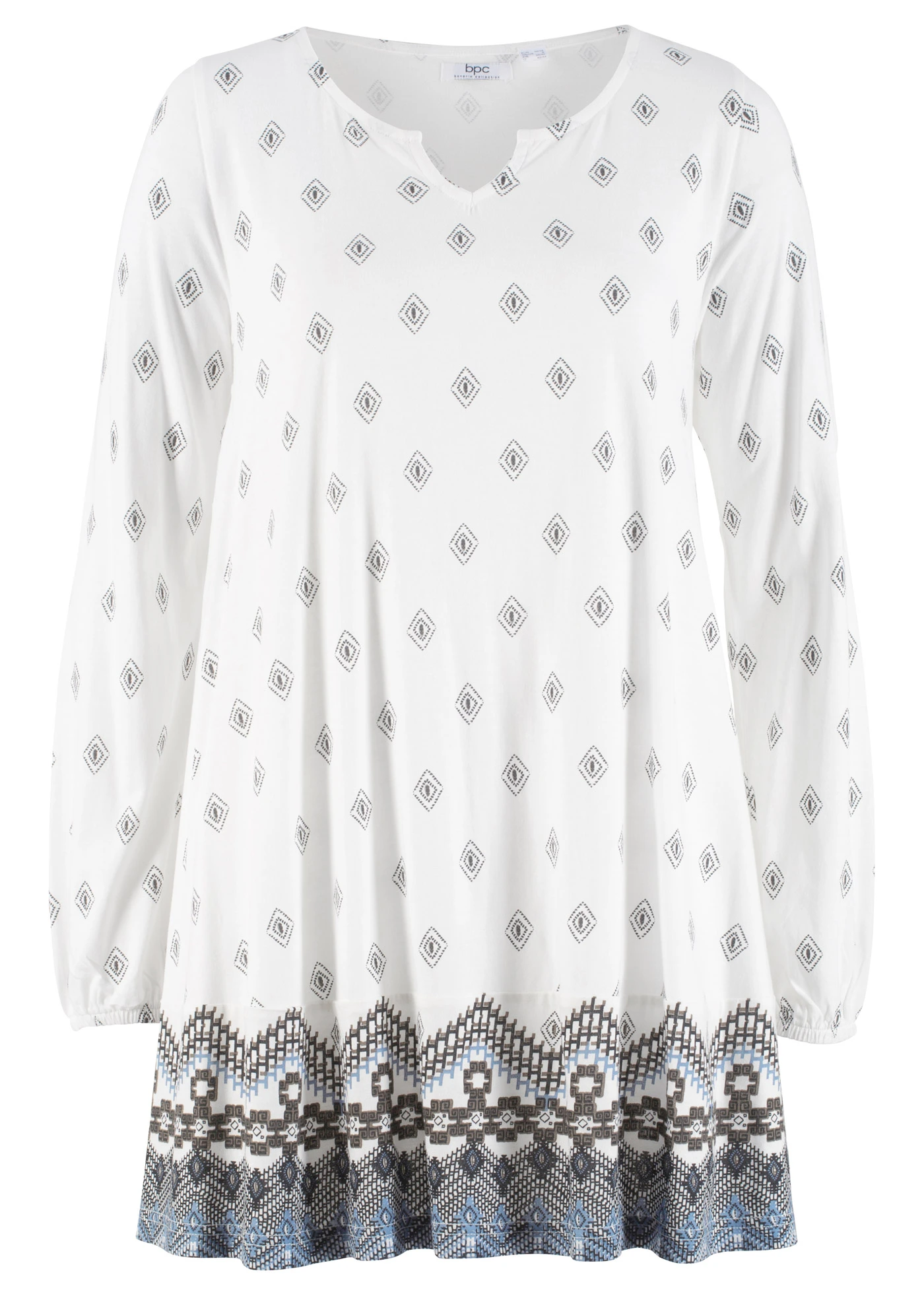 Extra wijde shirt tuniek in een katoen-mix • wolwit grafische print • bonprix online shop