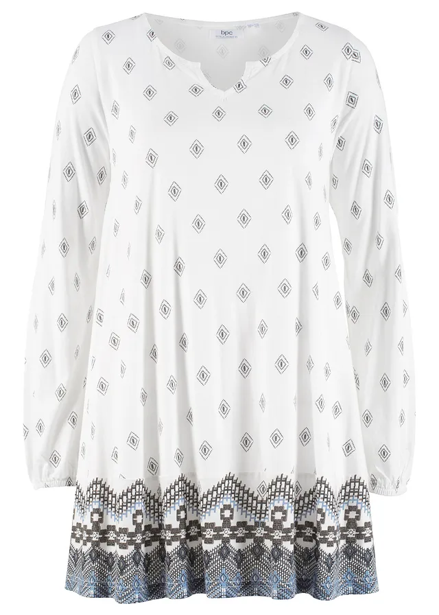 Extra wijde shirt tuniek in een katoen-mix • wolwit grafische print • bonprix online shop