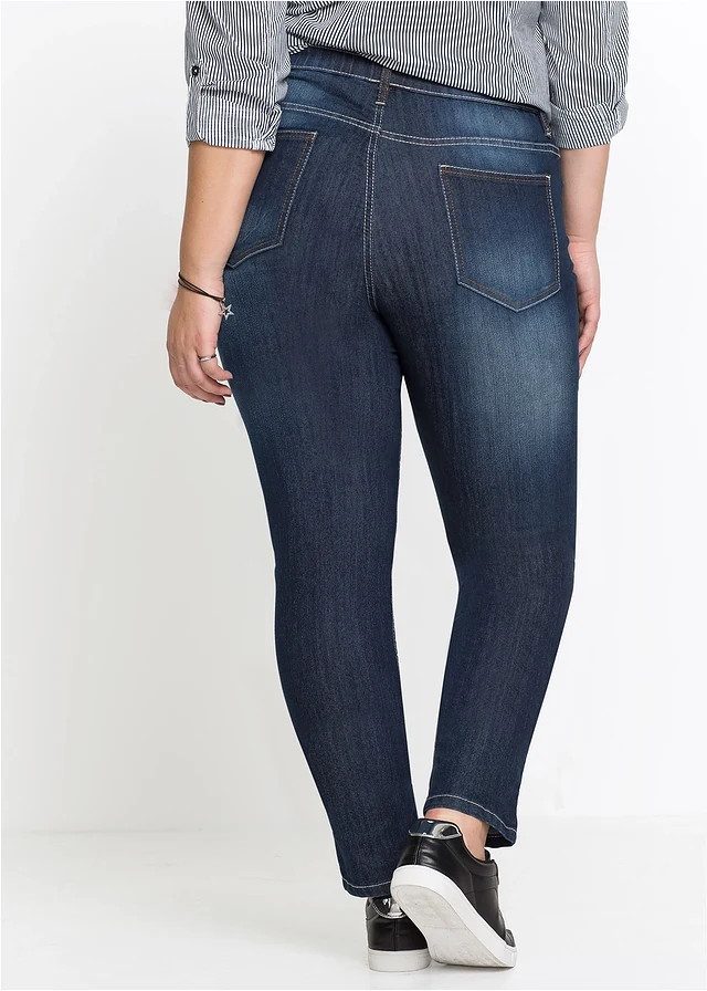 Jegging skinny taille mi-haute et élastiquée, Couleur: denim bleu nuit