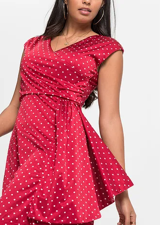 Jersey jurk met stippen • donkerrood-ecru • bonprix online shop