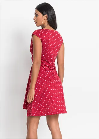 Jersey jurk met stippen • donkerrood-ecru • bonprix online shop