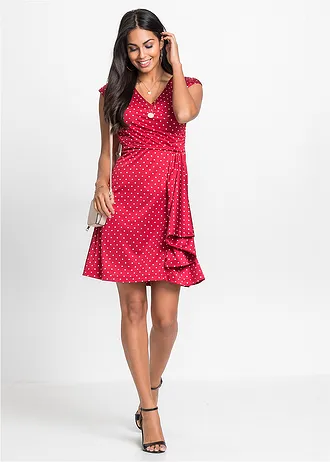 Jersey jurk met stippen • donkerrood-ecru • bonprix online shop