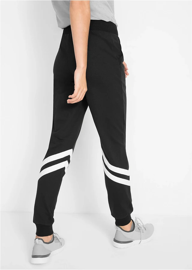 Pantalon en molleton à rayures, Couleur: noir rayé