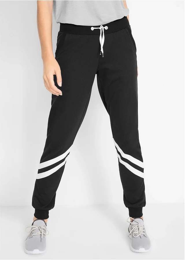 Sweatpants met tapes, Kleur: zwart gestreept