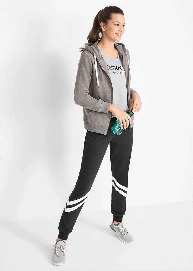 Pantalon en molleton à rayures, Couleur: noir rayé