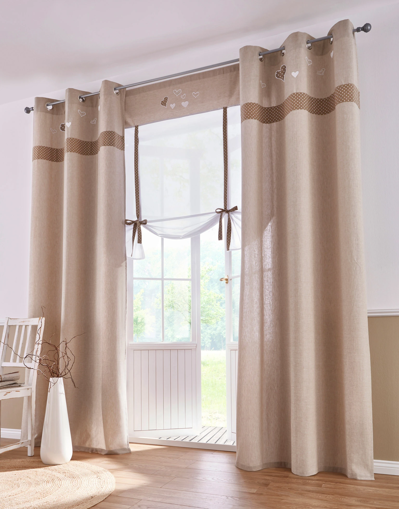 Vouwgordijn met bindkoord en hart van biologisch katoen • ecru • bonprix online shop