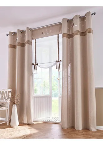 Vouwgordijn met bindkoord en hart van biologisch katoen • ecru • bonprix online shop