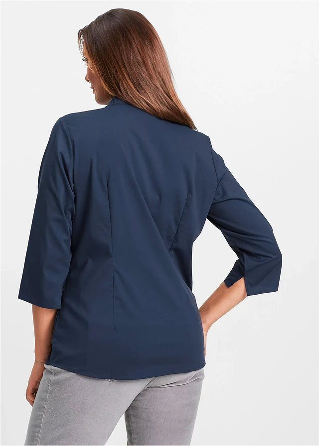 Chemisier à col montant, Couleur: bleu foncé