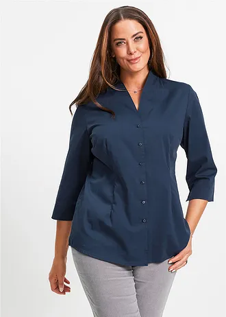 Blouse met opstaande kraag, Kleur: donkerblauw