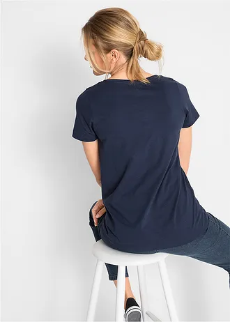 Katoenen shirt met hart van biologisch katoen, Kleur: donkerblauw