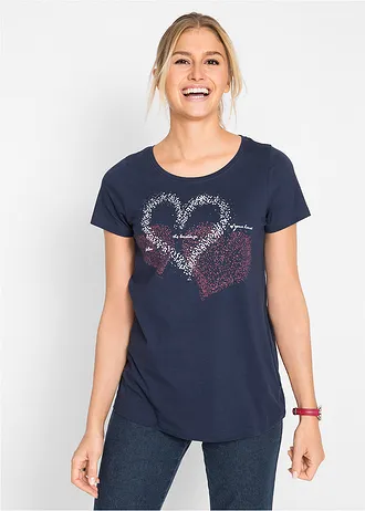 Katoenen shirt met hart van biologisch katoen, Kleur: donkerblauw