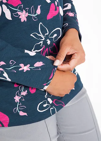 Longsleeve met bloemenprint • donkerblauw gebloemd plus size • bonprix online shop