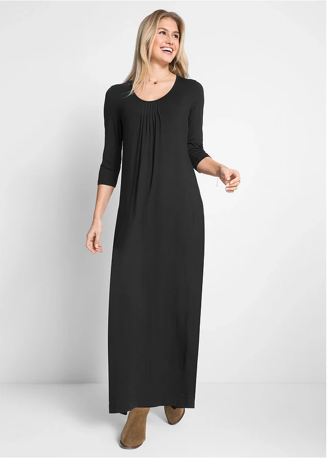 Viscose maxi jurk, Kleur: zwart