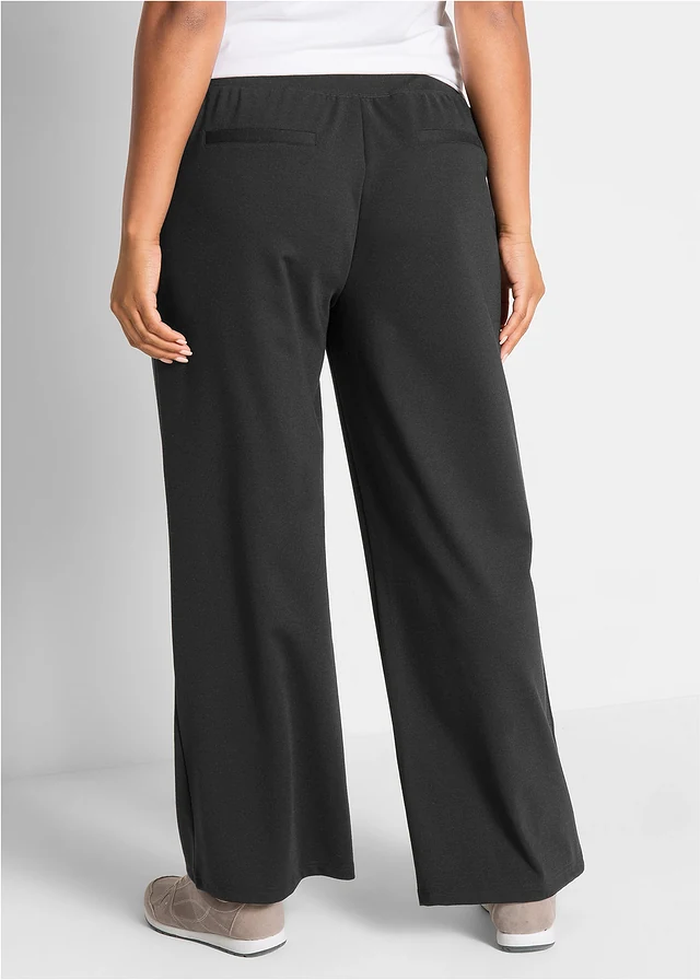 Pantalon en jersey milano à taille élastiquée, Couleur: noir