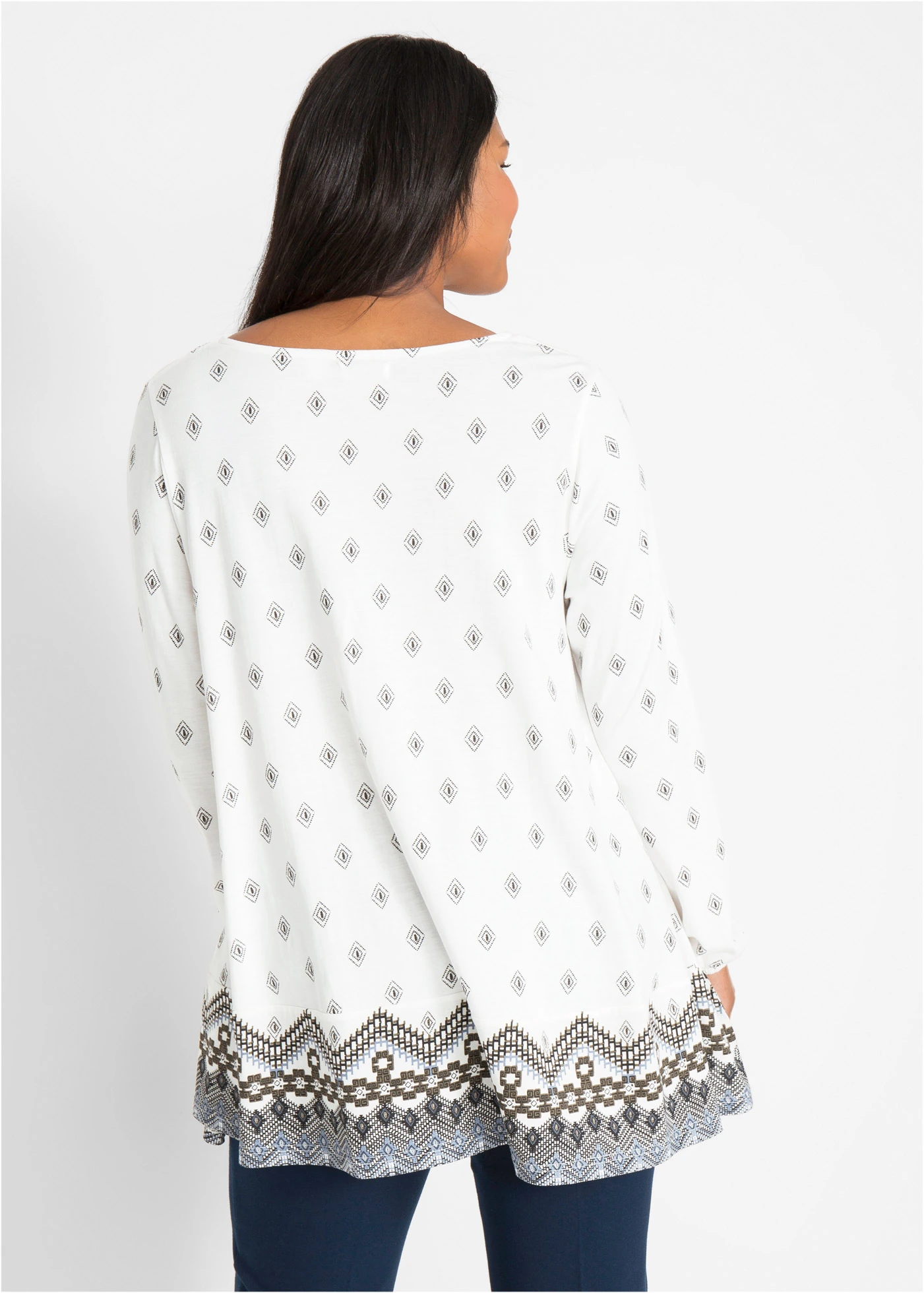 Extra wijde shirt tuniek in een viscosemix • wolwit grafisch plus size • bonprix online shop