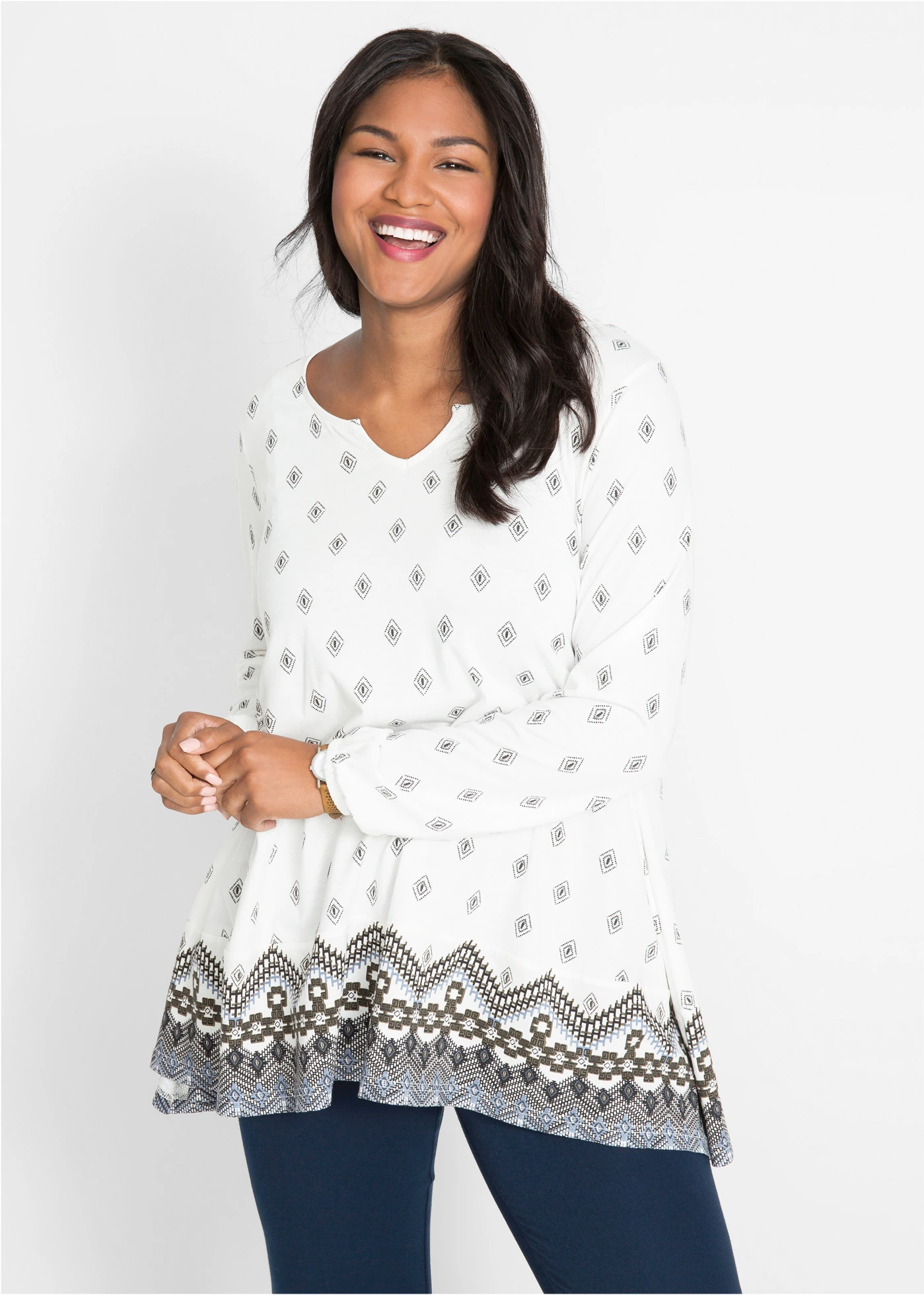 Extra wijde shirt tuniek in een viscosemix • wolwit grafisch plus size • bonprix online shop
