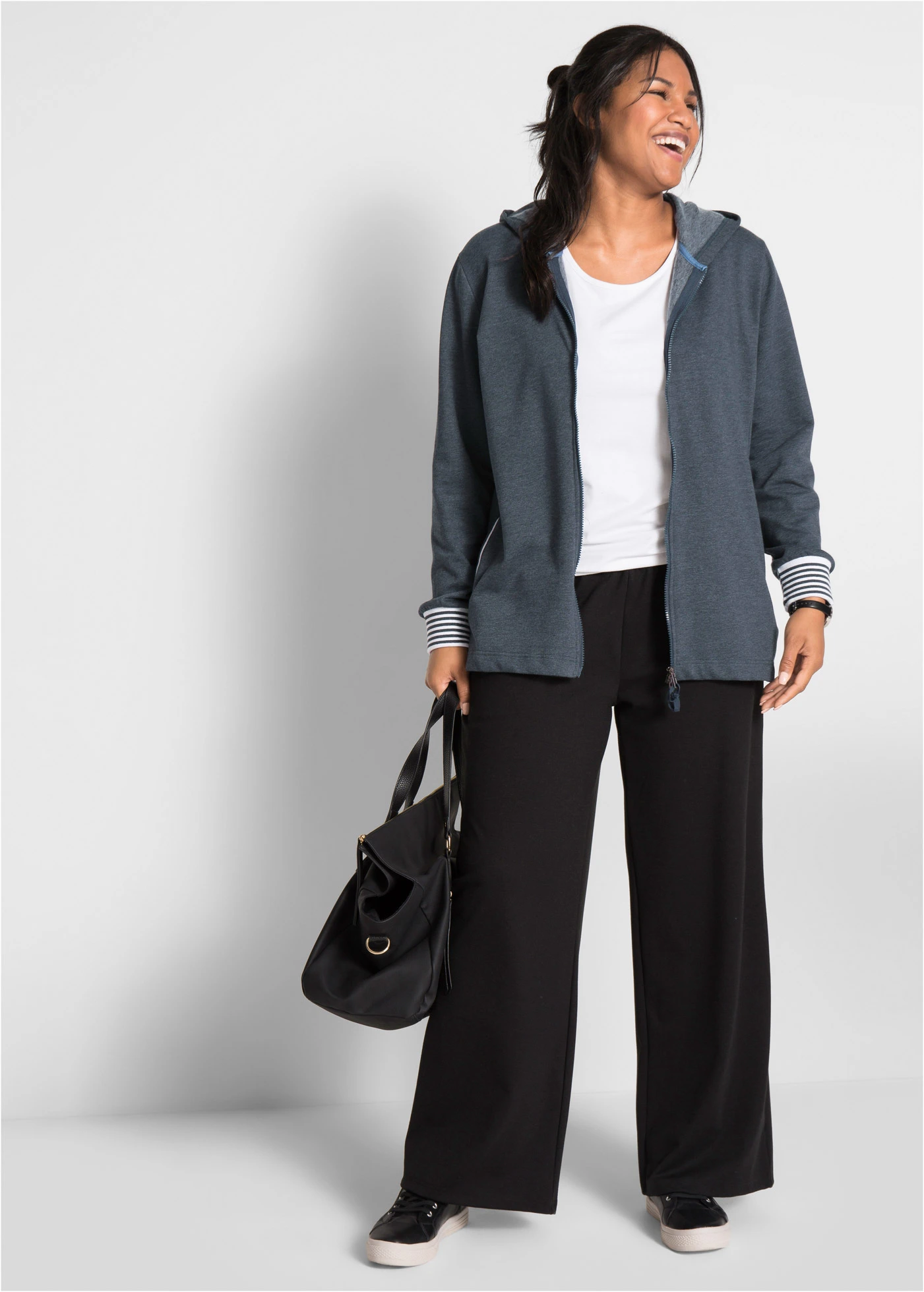 Wijde punto di roma broek met comfortband • zwart plus size • bonprix online shop