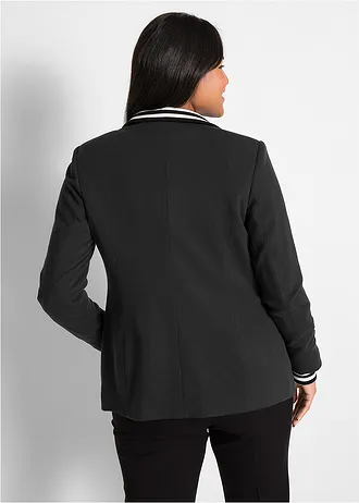 Katoenen blazer met gestreepte details, Kleur: zwart