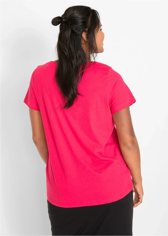 T-shirt coton à imprimé cœur, Couleur: rouge grenade imprimé