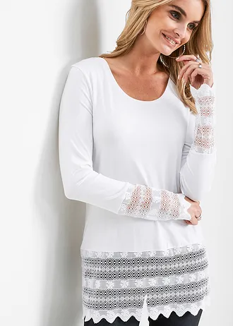 Longshirt met kant • wolwit • bonprix online shop