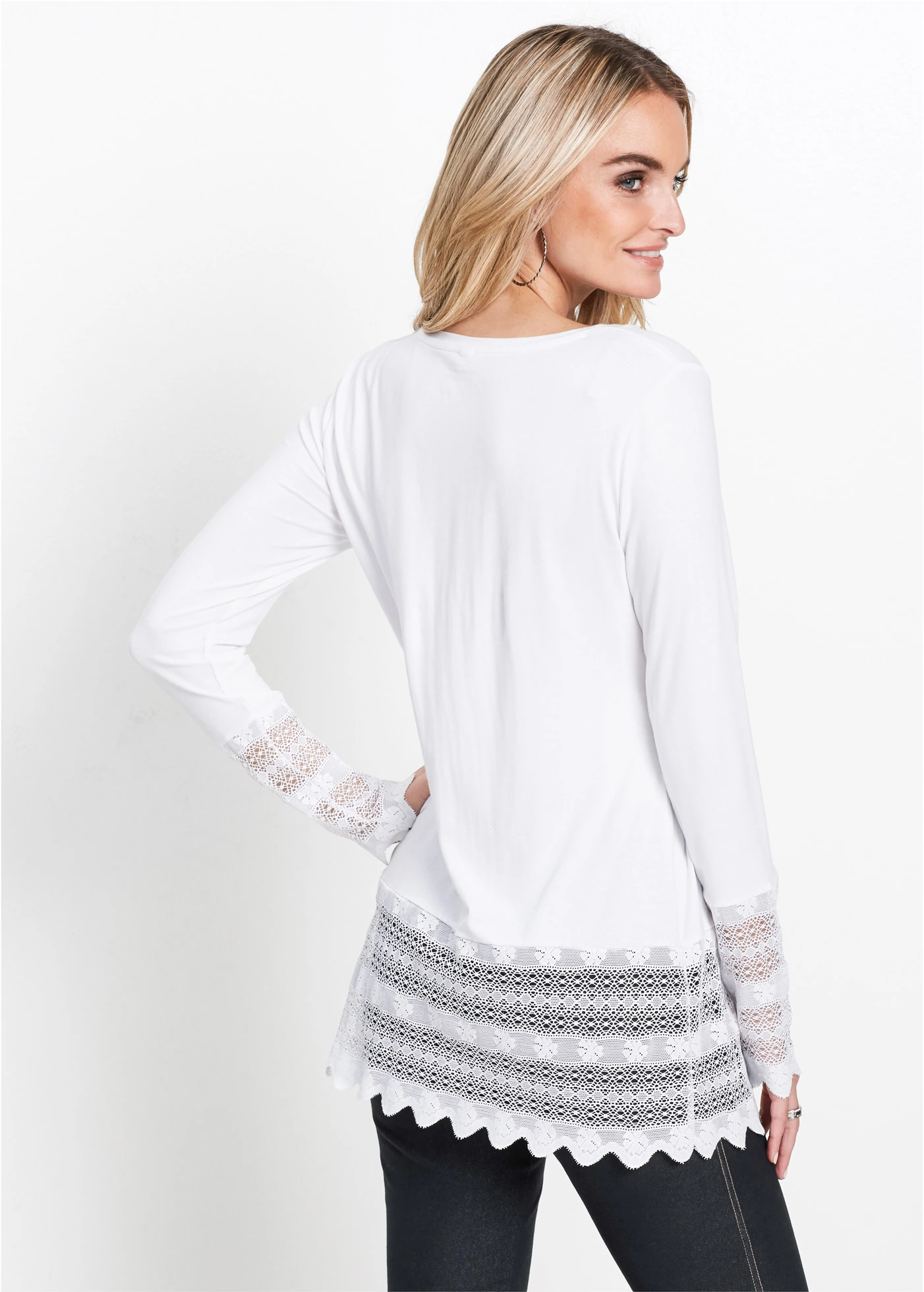 Longshirt met kant • wolwit • bonprix online shop