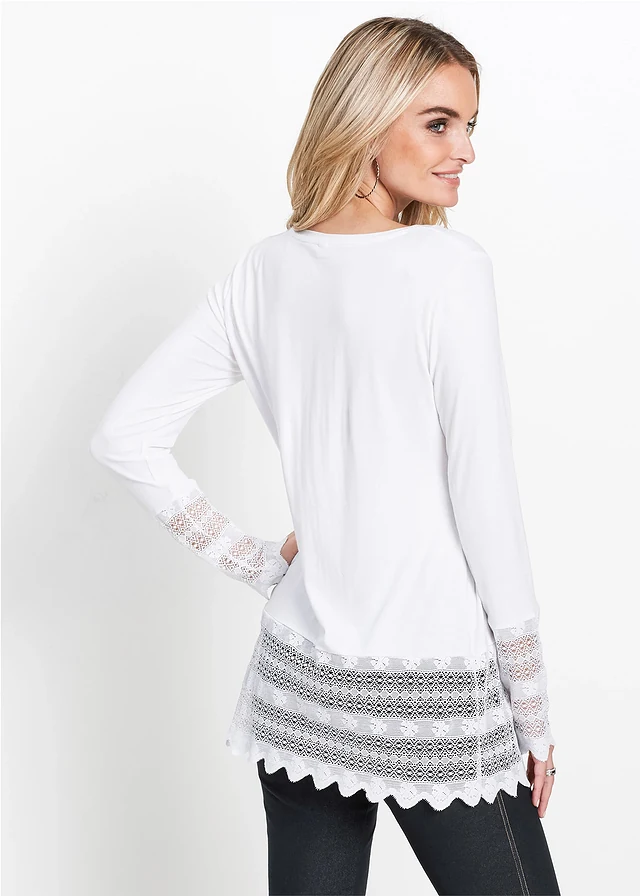 T-shirt long à dentelle • blanc cassé • product-page.page-title-suffix