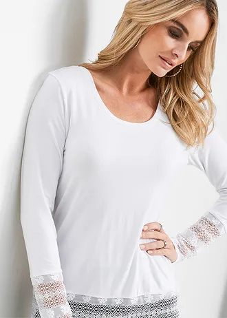 Longshirt met kant • wolwit • bonprix online shop