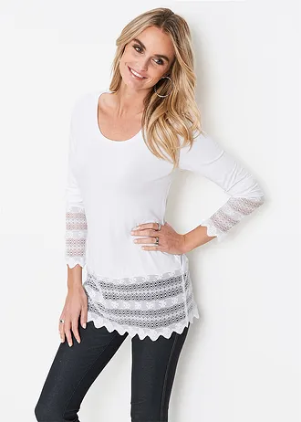 Longshirt met kant • wolwit • bonprix online shop
