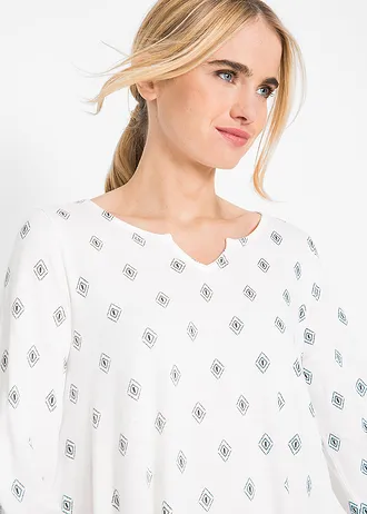 Tunique longue en jersey coton et viscose • écru imprimé graphique • Boutique bonprix