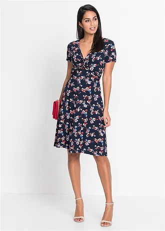 Robe en jersey viscose, Couleur: bleu foncé floral