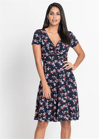 Robe en jersey viscose, Couleur: bleu foncé floral