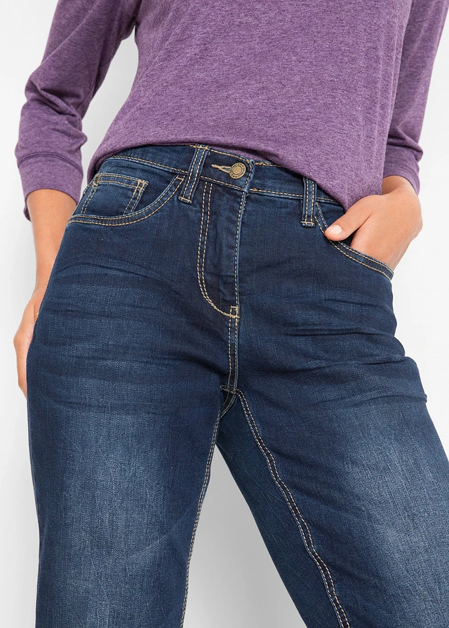 Straight stretch jeans, mid waist • donkerblauw used • product-page.page-title-suffix