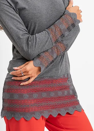 Longshirt met kant • grijs gemêleerd • bonprix online shop