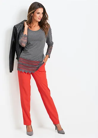 Longshirt met kant • grijs gemêleerd • bonprix online shop