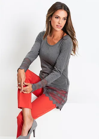 Longshirt met kant • grijs gemêleerd • bonprix online shop