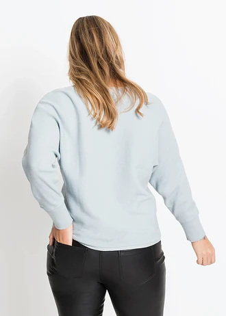 Oversize vrúbkovaný pulóver, farba: púdrovo modrá melírovaná