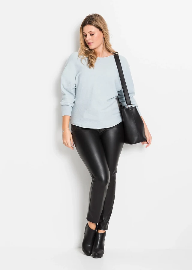 Geribde oversized trui, Kleur: poederblauw gemêleerd