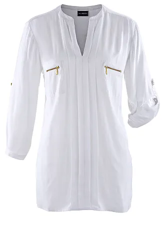 Tuniekblouse van soepele viscose, Kleur: wit