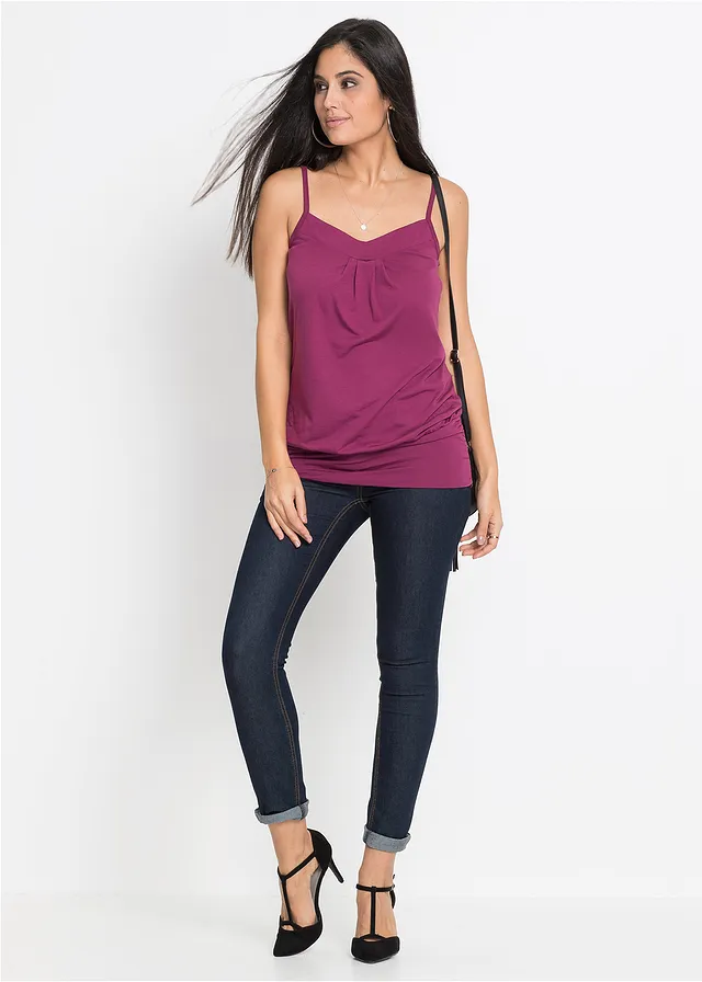 Top na cienkich ramiączkach jeżynowy