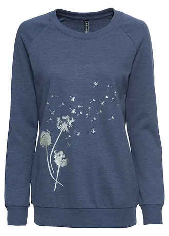 Sweater in een katoenmix • indigo gemêleerd met print • bonprix online shop