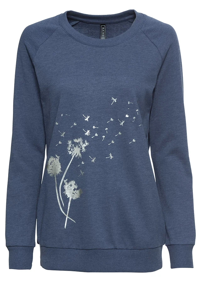 Sweater in een katoenmix, Kleur: indigo gemêleerd met print
