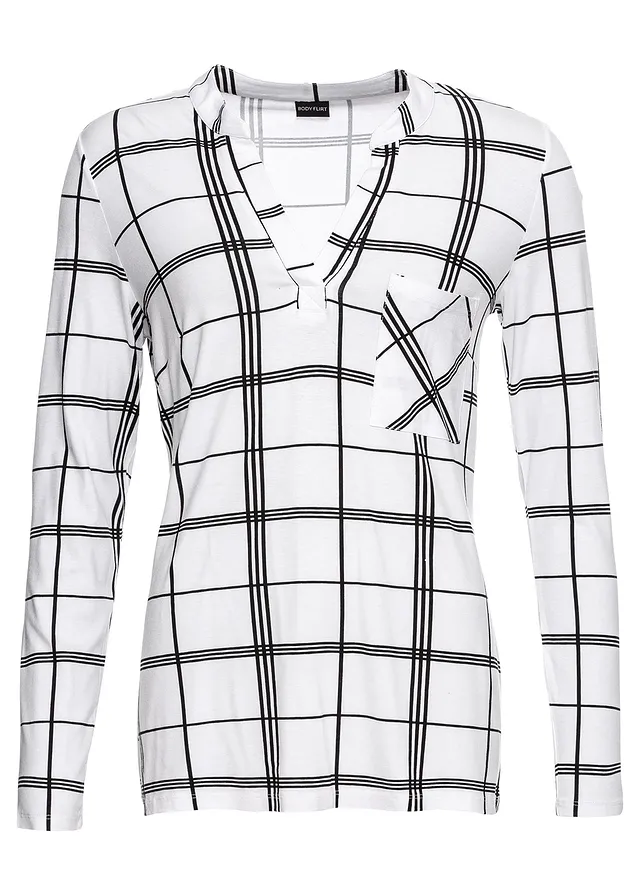 Longsleeve met ruitpatroon • wolwit - zwart geruit • bonprix online shop