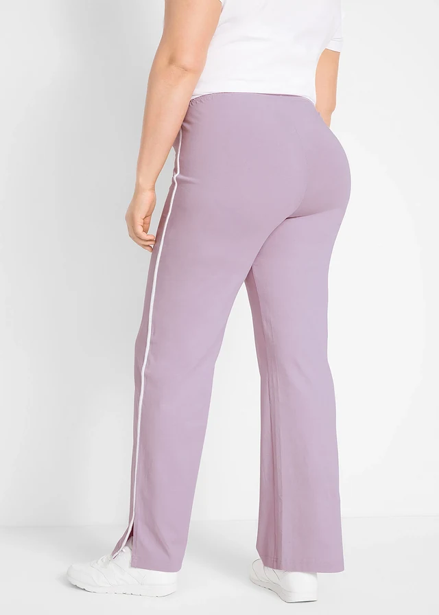 Lot de 2 pantalons en jersey coton extensible, Couleur: noir + mauve fumé