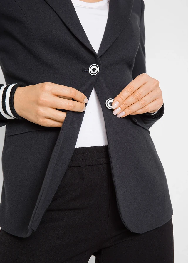 Katoenen blazer met gestreepte details • zwart • product-page.page-title-suffix